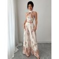 thumbnail image 6 of Women's Botanical Halter Crop Top and Wide Leg Pants Set, Printed Two Piece Vacation Outfit, 6 of 7