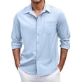 thumbnail image 2 of Dwelliawo Shirts for Men Long Sleeve Button Down Shirts Casual Fashion Dress Shirt Fall Cotton Classic Fit Outfits with Chest Pocket Sky Blue M, 2 of 4