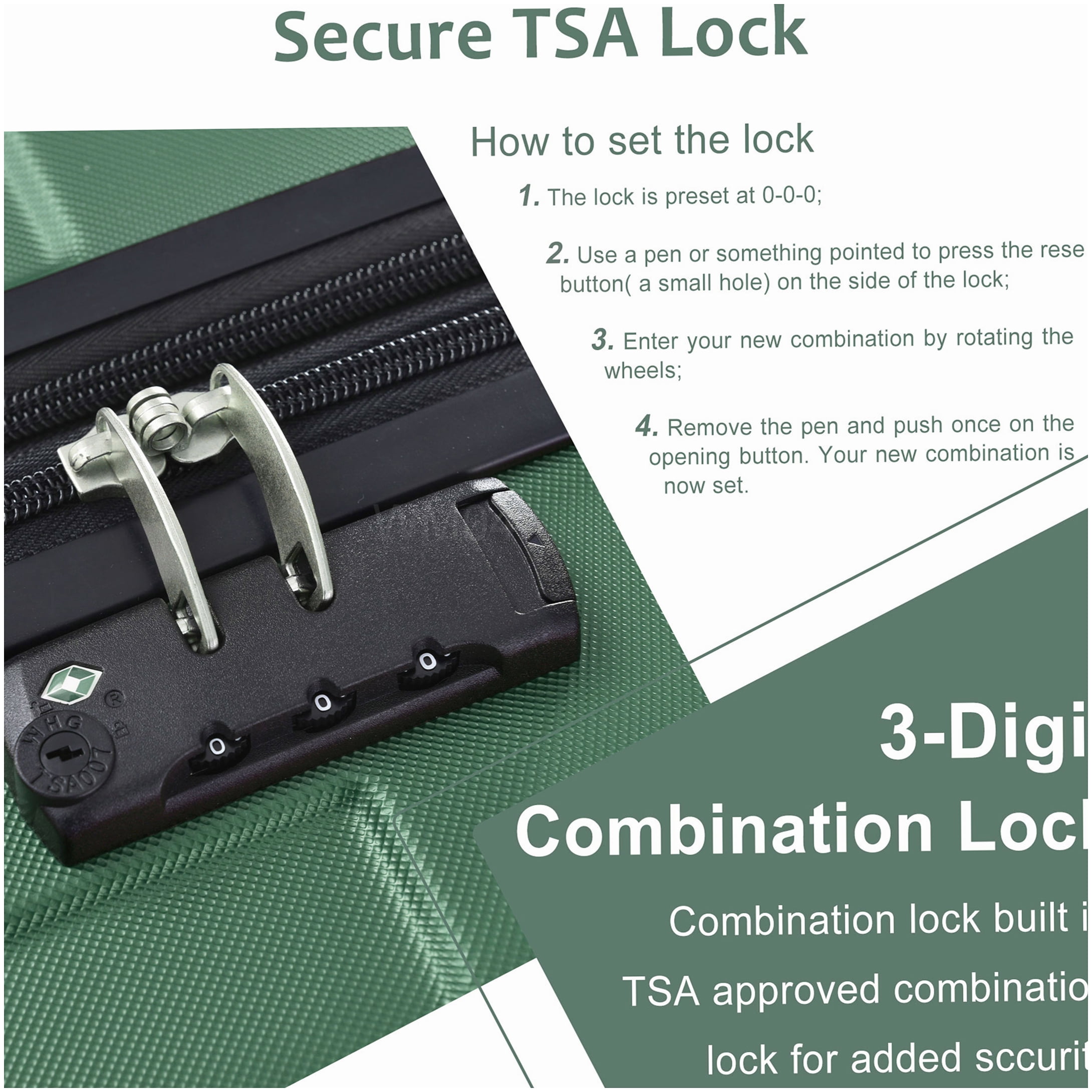 Lightweight ABS Hardshell Suitcase, 28" Expandable Check-In Luggage with Double Spinner Wheels & TSA Lock - Green