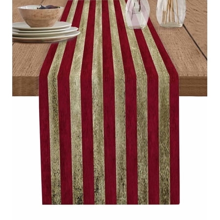 Vintage Red American Flag Table Runner US Flag Stripe Retro Starts Tablerunners 14 x 72 Inch Table Decorations Tabletop Scarf for Summer Gathering Holiday Farmhouse Kitchen Dining Decor