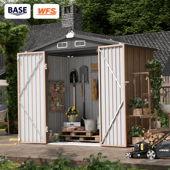 Clouddwell 6x4 ft. Metal Storage Shed with Base, Galvanized Steel Outdoor Garden Shed (Brown)
