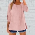 thumbnail image 6 of Yubnlvae Women's Button-Detail 3/4 Sleeve T-Shirt - Casual Cotton Linen Top for Work Or Weekend, Women's Elastic Waist Linen Pants Loose Fit Casual Home Lounge Palazzo Trousers, Pink, 5Xl, 6 of 7