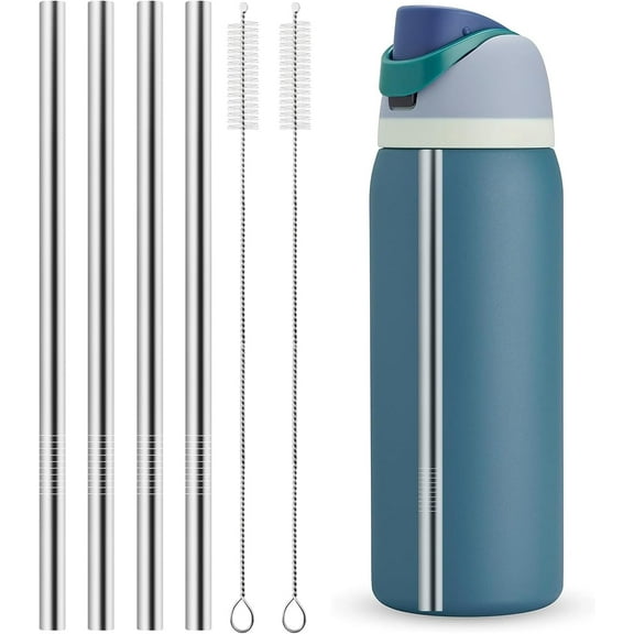 Metal Straw Replacement for Owala Water Bottle 40 oz Accessories, With 2 Straw Cleaner, Reusable Stainless Steel Straws Compatible With Owala FreeSip Water Bottle - 4pcs