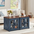 thumbnail image 5 of End Table with Charging Station, Large Sofa Side Table with Glass Barn Door, Blue Nightstand with Adjustable Storage Shelf, Square Bedside Table for Living Room,Bedroom, Blue, 5 of 9