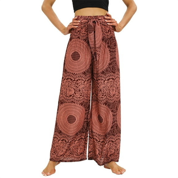 WXLWZYWL Women Boho Palazzo Pants 2024 High Waist Wide Leg Pant Casual Floral Cotton Comfy Lounge Trouser Pocket