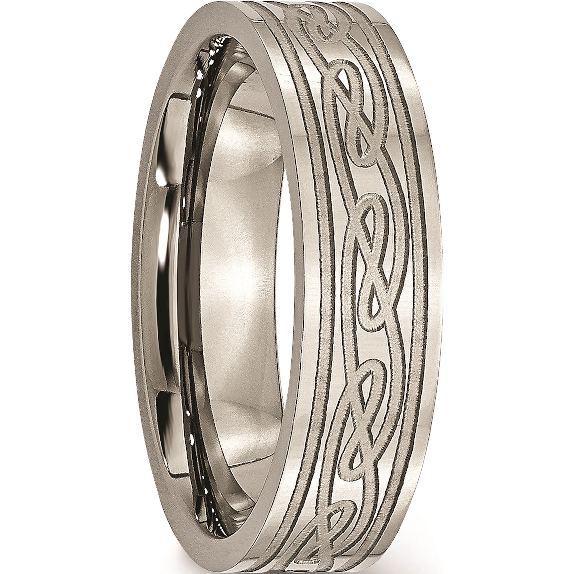 Jbsp Titanium Flat Laser Etched Celtic Knot 6mm Polished Band