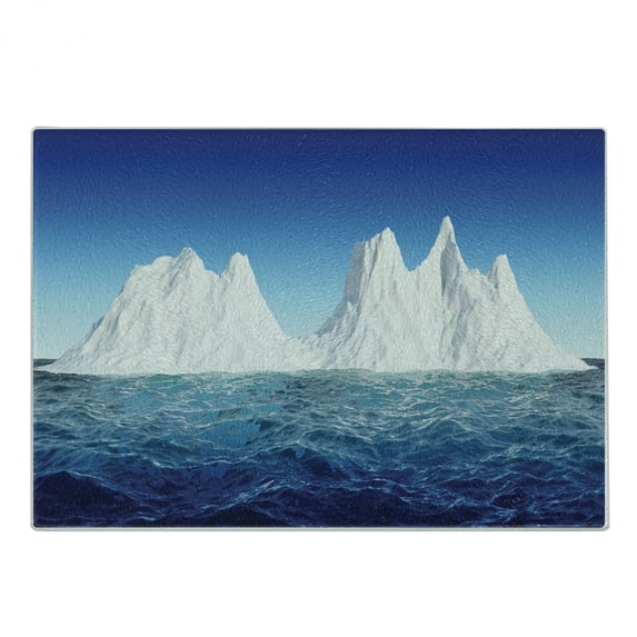 Ice Berg Cutting Board, Antarctic Scene with High Snowy Formations in the Ocean, Decorative Tempered Glass Cutting and Serving Board, in 3 Sizes, by Ambesonne