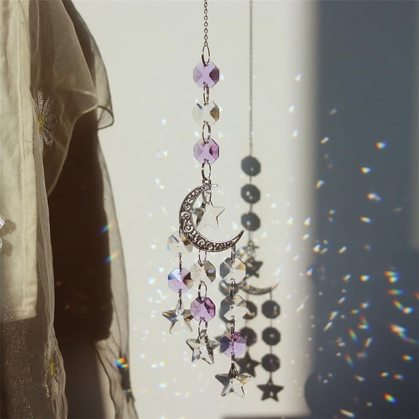 Campanas de viento de cristal adornos Metal hexágono estrella Luna al aire libre jardín ventana artesanía