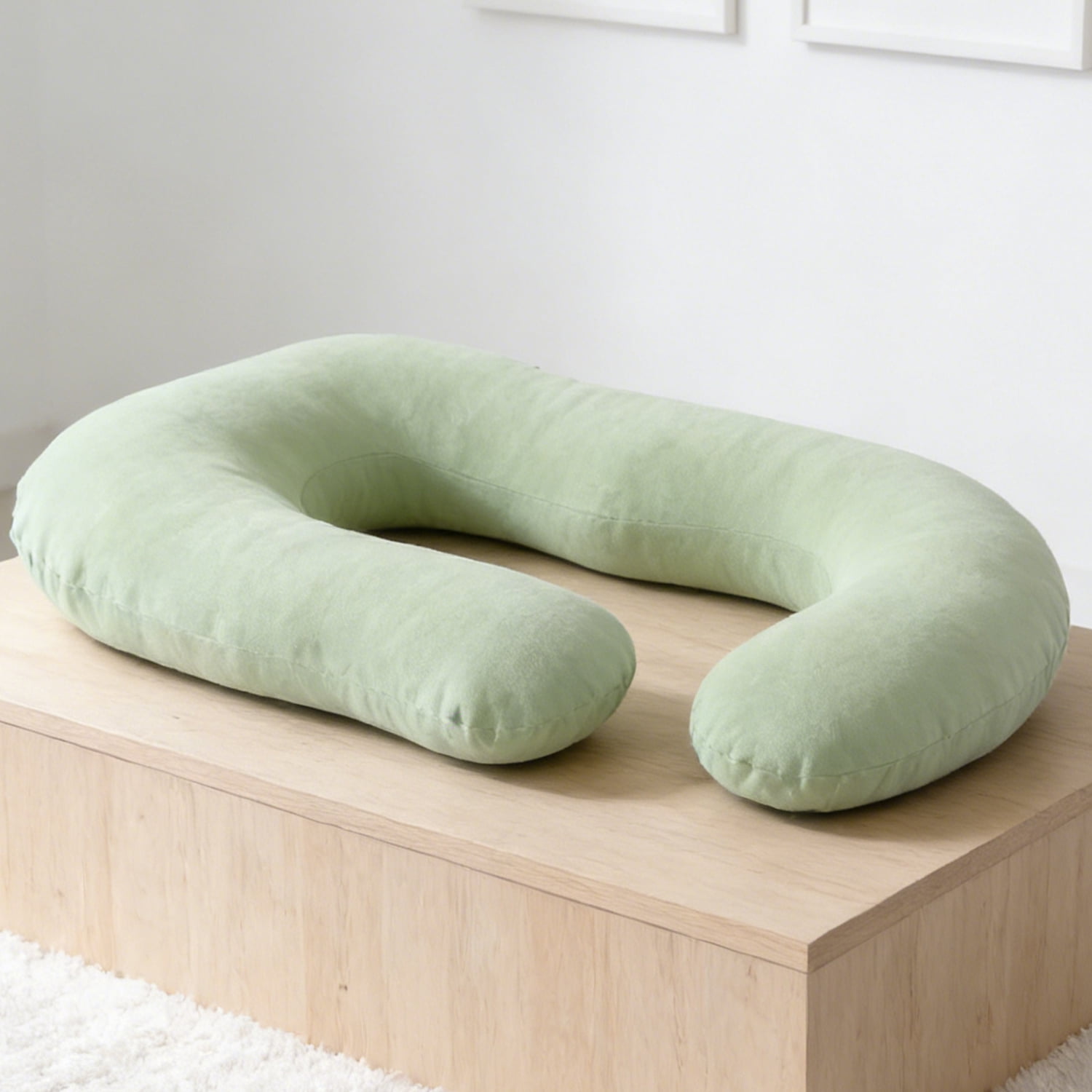J-Shaped Pregnancy Pillow (65" x 16" x 8") - Full Body Maternity Support Pillow for Back, Hip and Belly Pain Relief, Light Green