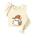 thumbnail image 3 of Feancey Womens Graphic Sweatshirts Funny Cute Ghost Crewneck Pullover Tops Holiday Casual Long Sleeve Loose Sweatshirt Teen Girl Y2K Clothes Beige S, 3 of 4