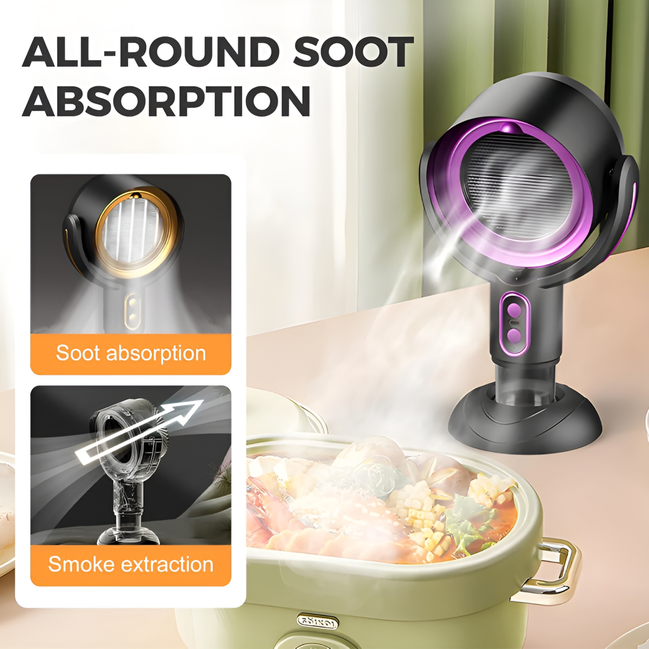 HIBIBUD 2026 New Smoke Purifier for Smoking Indoors, Portable Range Hood for Cooking, Detachable Purifier Fan and Washable Smoke Filter for Indoor Bbq, Hot Pot, Extractor Hood (Purple, Plug In)