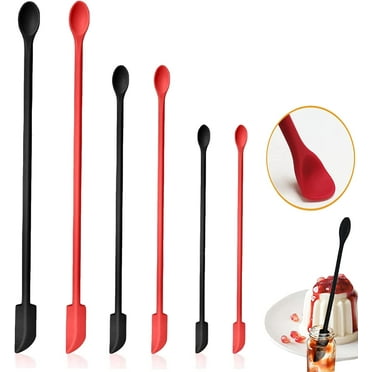 6Pcs Mini Silicone Spatula Set, GIXUSIL Upgraded Two-sides Hardened Sturdier Silicone Spatula, Mini Spatula for Makeup, Reusable Thin Jar Scraper, Last Drop Spatula for Beauty and Kitchen，Black /Red