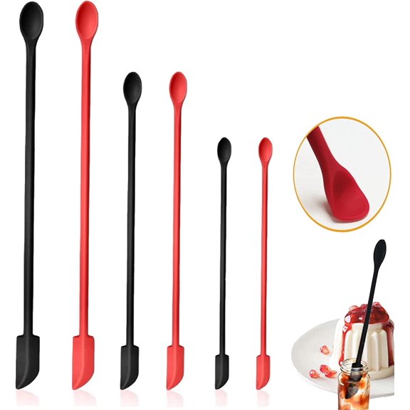 6Pcs Mini Silicone Spatula Set, GIXUSIL Upgraded Two-sides Hardened Sturdier Silicone Spatula, Mini Spatula for Makeup, Reusable Thin Jar Scraper, Last Drop Spatula for Beauty and Kitchen,Black /Red