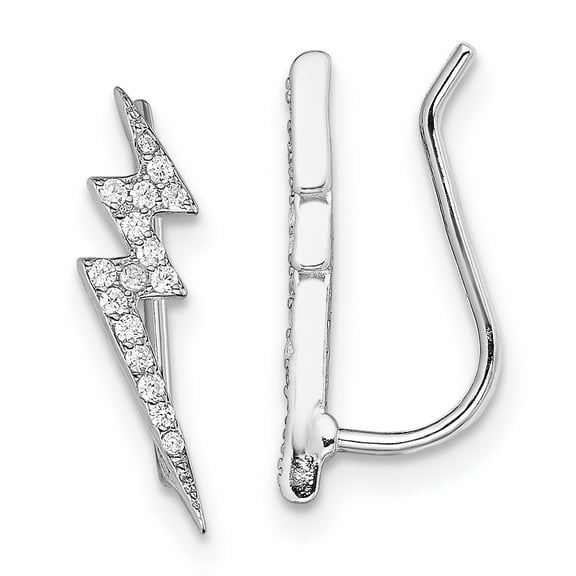Primal Silver Sterling Silver Rhodium-plated CZ Lightning Bolt Ear Climber Earrings