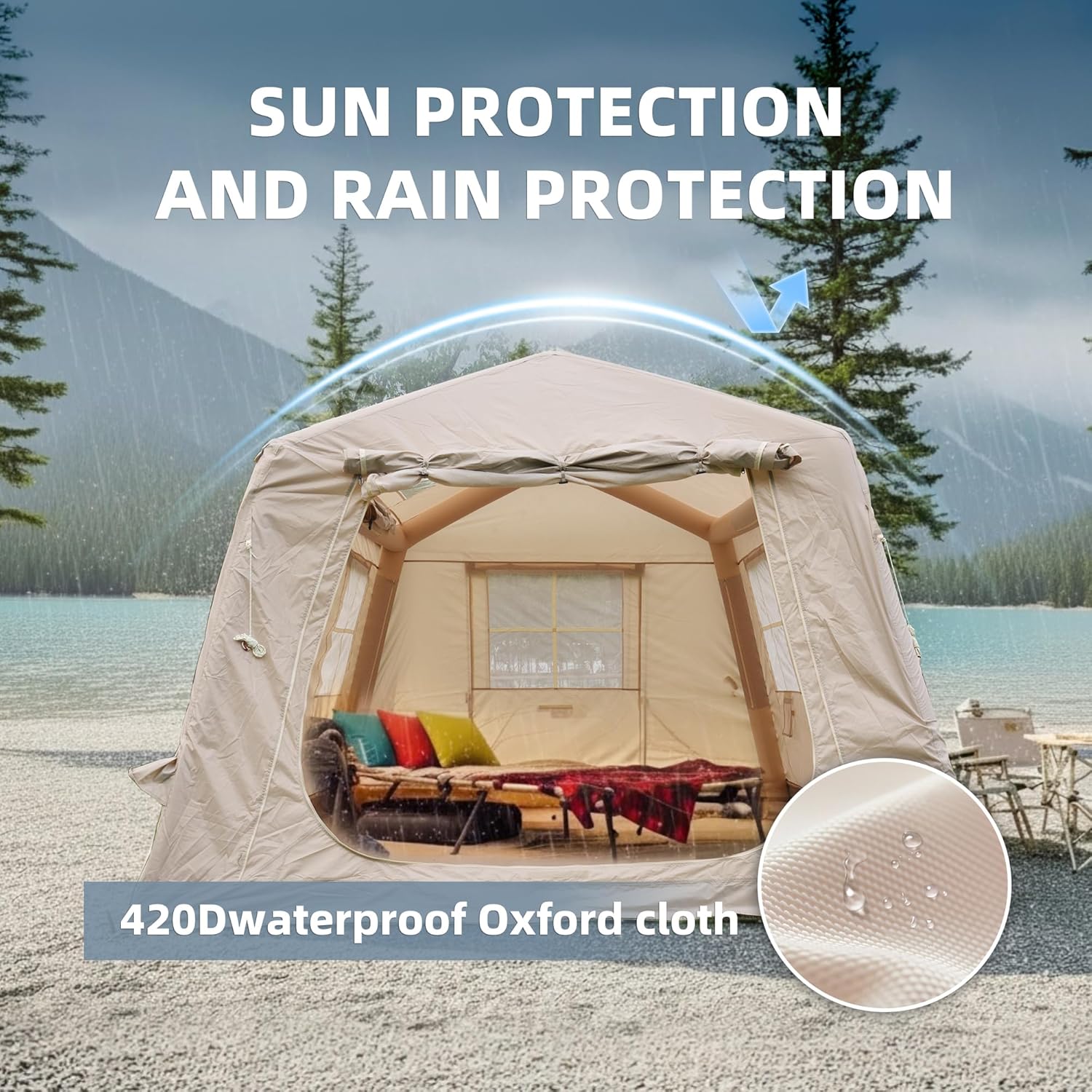 Esheno 11㎡ Inflatable Camping Tent with Canopy Hand Pump 4-Season Waterproof Oxford 4-8 Person Glamping 157.48x108.27x78.74"