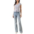 thumbnail image 2 of INSPIRE CHIC Women's Tweed Plaid Top V Neck Cap Sleeve Peplum Hem Blouse Blue XS, 2 of 6