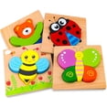 thumbnail image 1 of Rompecabezas de madera, juguetes de madera para edades de 1, 2 y 3 años, rompecabezas de 4 piezas Montessori, juguetes de madera para bebés, rompecabezas de madera de animales, juguetes, 1 of 7