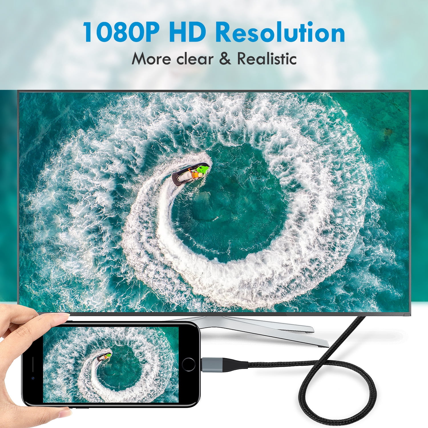 Lightning to HDMI Adapter • HDMI Cable for iPhone to TV • Compatible with iPhone14, 13, 12, 11 & YouTube to TV Output • with 1080P HD Display • Sync Video and Sound • Just Plug and Play • 6.6FT, Grey