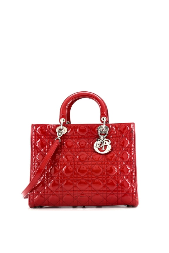 Pre-Owned Lady Dior Bag Cannage Quilt Patent Large By Rebag
