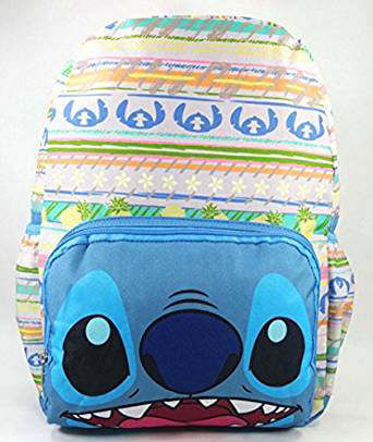 Lilo and Stitch Large Backpack White Aloha Hawaiian Blue Stitch  Face Bag 