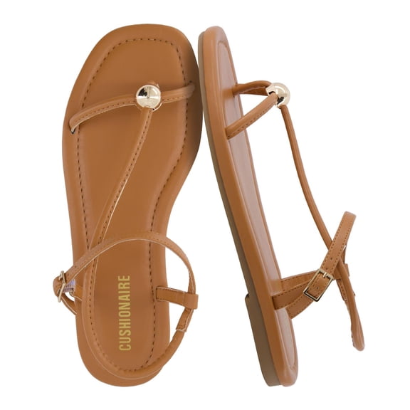 Cushionaire Alias Squared Toe Womens Sandals, T-Strap Flat Sandal with Cushioned Footbed and Adjustable Ankle Strap