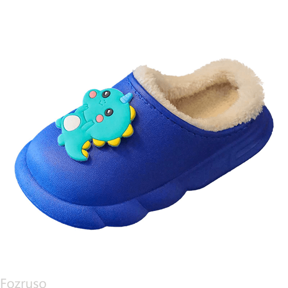 Fozruso Girls Slippers Warm Winter Shoes Soft Sole Cute Cartoon Indoor Outdoor Clogs For Toddler Kids,Winter Slippers Sizes 10 Little Kid(3.5-4 Years)