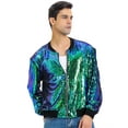 thumbnail image 2 of Chaqueta universitaria para hombre, fiesta de Halloween, disco, brillante, brillante, lentejuelas, chaqueta de bombardero Verde L, 2 of 8