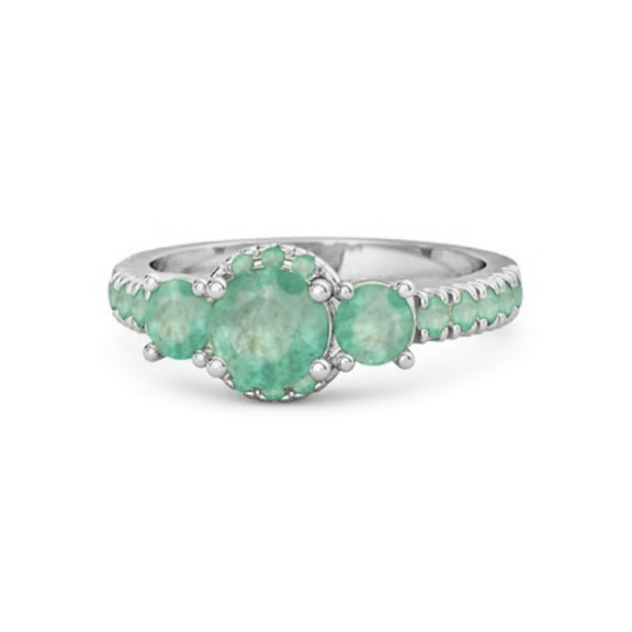 Three Stone 0.92 Cts Emerald Rare Cut 925 Sterling Silver Accent Women Valentines Day Gifts Ring