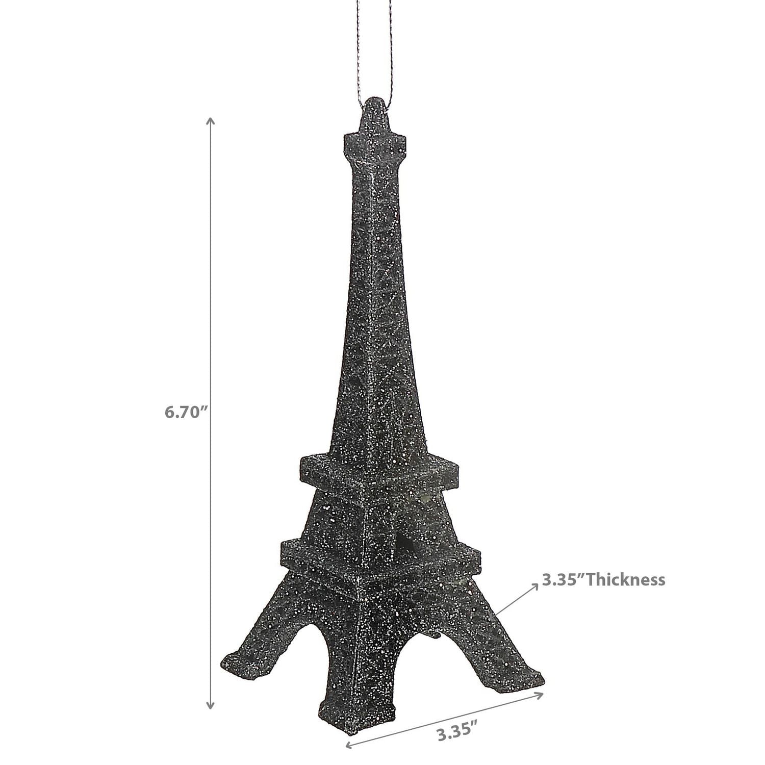 Christmas Black Glitter Ornament Eiffel Tower - Set of 12
