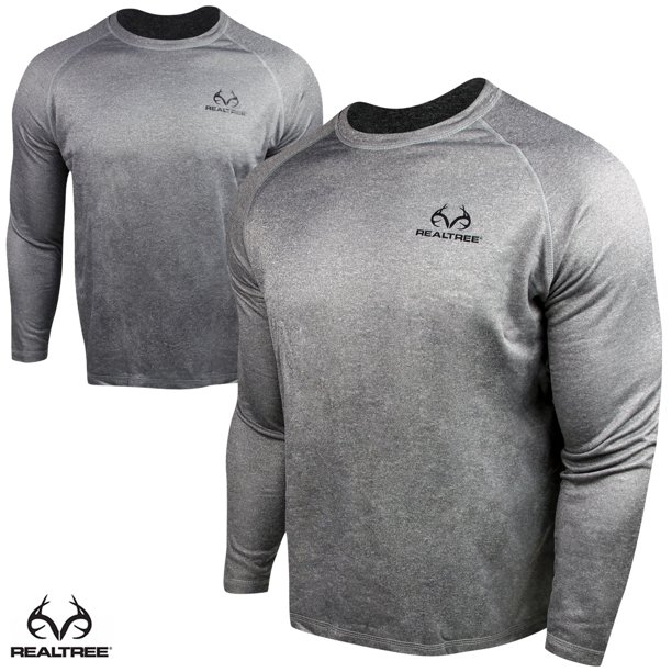 Realtree Men Heavyweight Thermal Fleece L/S Crew (L) Charcoal Hthr