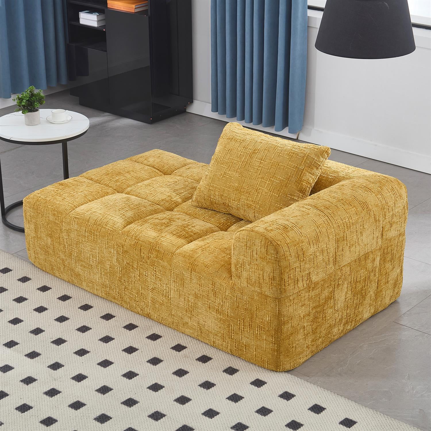 Demi Bonn 62" Plush Chenille Loveseat Sofa, Modular Sleeper for Living Room, Bedroom, Apartment Lounge, Stylish & Comfortable Couch, Yellow
