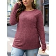 thumbnail image 2 of FlorCurve Plus Size Sweater for Women Long Sleeve Crew Neck Pullover Sweaters Casual Tunic Tops, Burgundy 2XL, 2 of 7