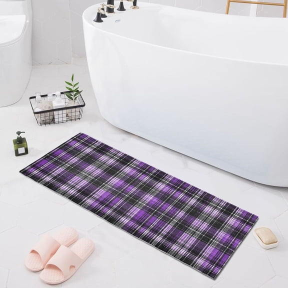 Haosy Purple Scottish Tartan Bathroom Rugs Non Slip Absorbent Soft Plush Quick Dry Bath Mat, 39"x20"