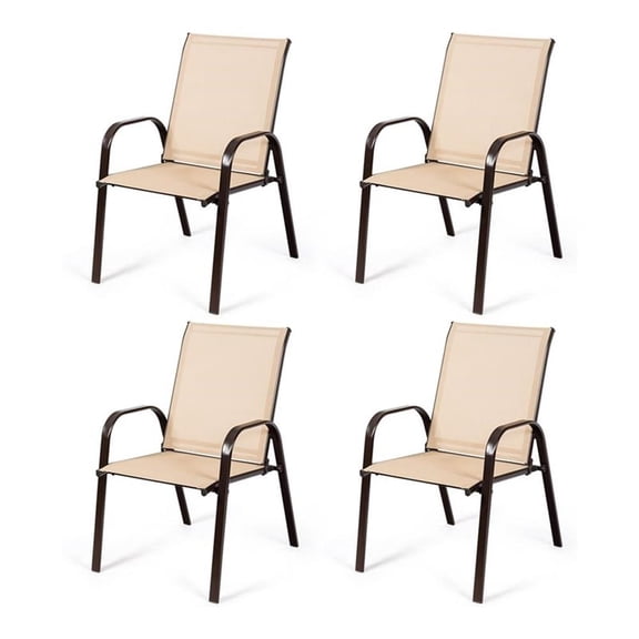 Pemberly Row 4 Pieces Steel and Fabric Patio Dining Chairs with Armrest in Beige