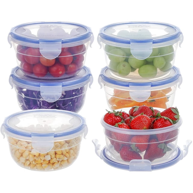 Paquete de 6 recipientes de plástico redondos de 10 oz con tapa, recipientes herméticos para almacenar alimentos, recipientes pequeños para preparar comidas