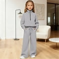 thumbnail image 3 of UACY Half Zip 2 Piece Sweatsuits for Girls Mock Neck Sweatshirts Wide Leg Sweatpants Set Thumbhole Tracksuit (Grey, 9-10 Years), 3 of 10