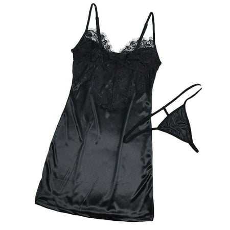 

adviicd Nightgowns For Women Women s Floral Embroidery Mesh Split Cut Out Babydoll Lingerie Slip Dress Black M