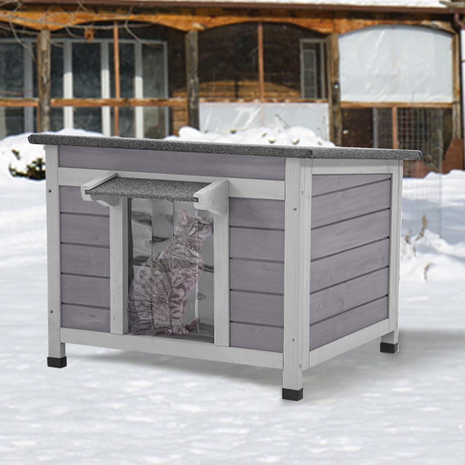 Aivituvin Insulated Cat House Outdoor with Triple-Layer - Weatherproof Cat Shelter with Insulation Liner, Elevated Base & Openable Roof for Stray/Feral Cats for Winter