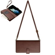 Dteck Crossbody Wallet Case for iPhone 7 / iPhone 8 / iPhone SE 2022 2020, PU Lether Zipper Handbag Purse Flip Cover, Kickstand Folio Case with 9 Card Slots Wrist Strap Lanyard for Women Men,Brown