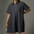 thumbnail image 2 of Nrmvnmi Women's Spring Summer Button Down Shirt Dresses Short Sleee Tunics Oversized Loose Blouse Dress with Pockets Dark Gray XLMothers Day Gifts, 2 of 8