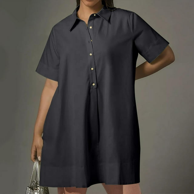 Gspmoly Robes pour Femmes, Robe Chemise à Manches Courtes Décontractée et Ample avec Boutons et Poches pour le Printemps/été pour Femmes, Robes de Soirée pour Femmes Offres du Jour