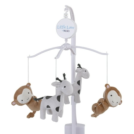 Little Love by NoJo Jungle Ride Grey Monkey, Giraffe, Musical Mobile, Infant Unisex Nursery