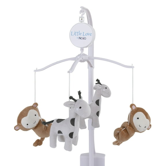 Little Love by NoJo Jungle Ride Grey Monkey, Giraffe, Musical Mobile, Infant Unisex Nursery