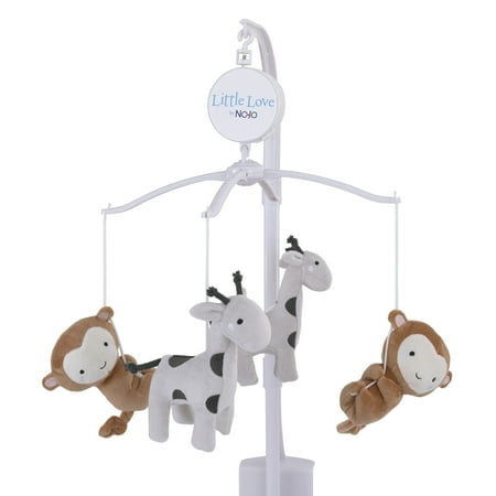 Little Love by NoJo Jungle Ride Grey Monkey, Giraffe, Musical Mobile, Infant Unisex Nursery