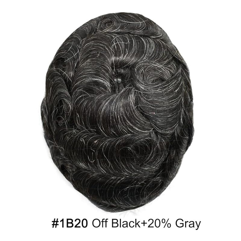 Toupee for Men Hairpiece Replacement System Male Prosthesis Full Poly Thin Soft Human Hair Piece 8X10 Injected PU Durable Skin Mens Wig #1B off Black