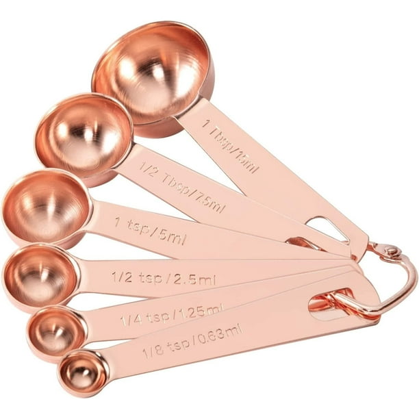 Cucharadas Cucharaditas Medidoras Juego de 6, Cucharas medidoras de metal chapadas en cobre para medir ingredientes secos o líquidos, especias para hornear en la cocina