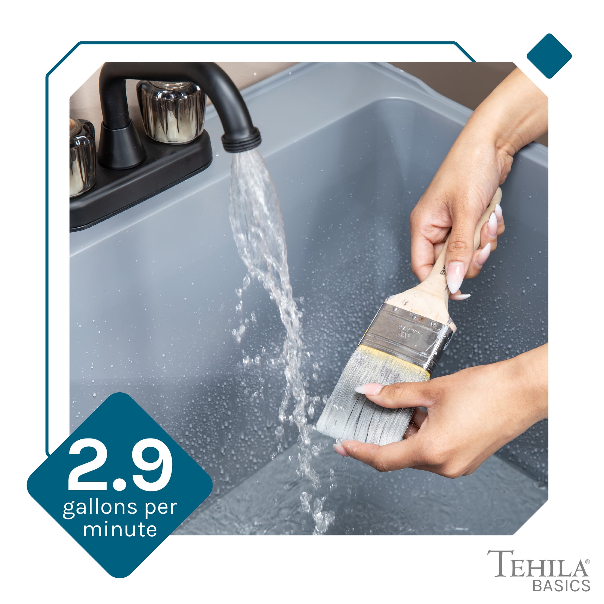 Tehila Freestanding Gray Utility Sink with Black Faucet for Laundry Room