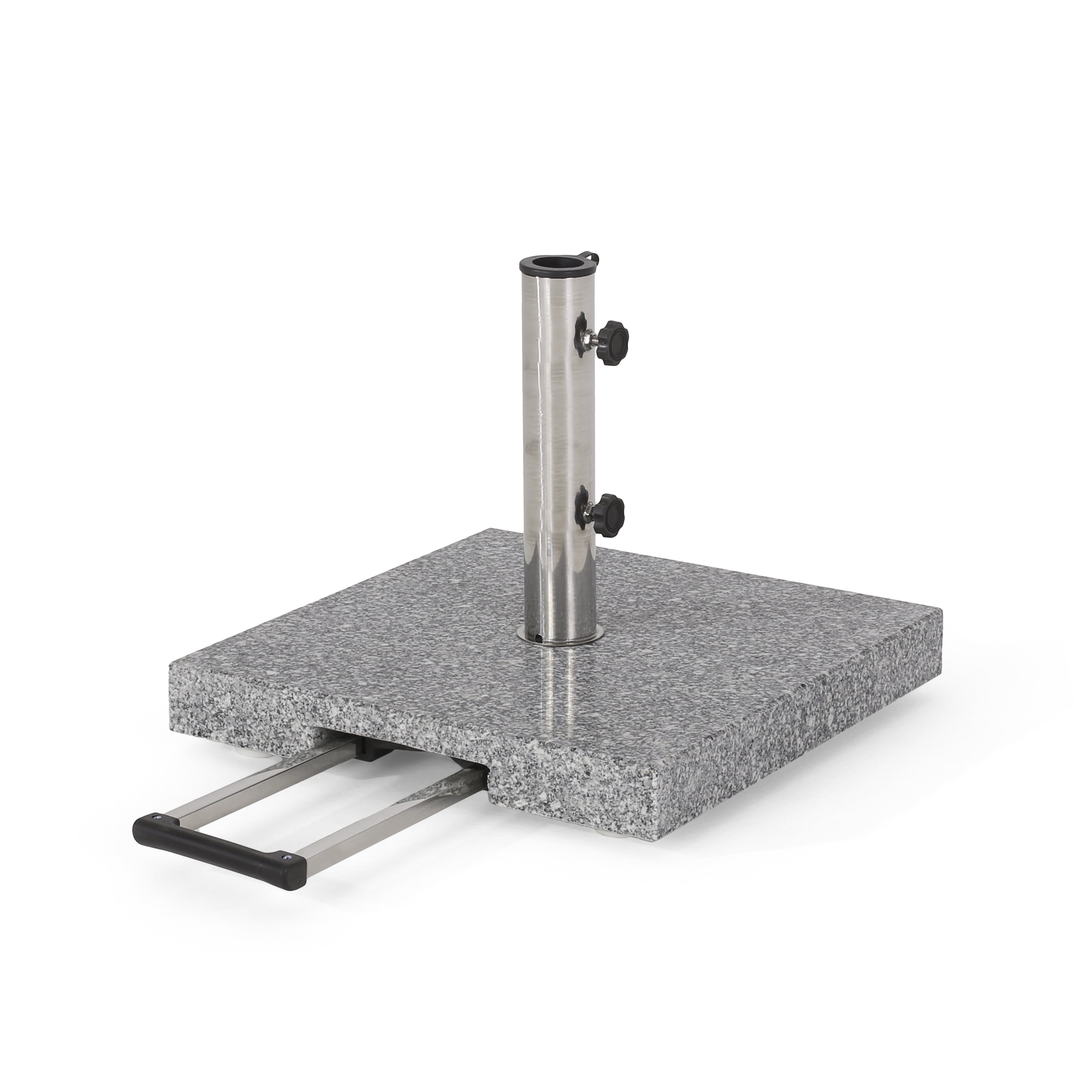 GDF Studio Martino Square Granite and Stainless Steel Umbrella Base, Natural Gray