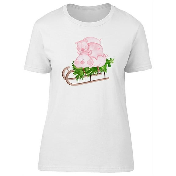 Three Little Pigs On Sled T-Shirt Women -Image by Shutterstock, Female XX-Large