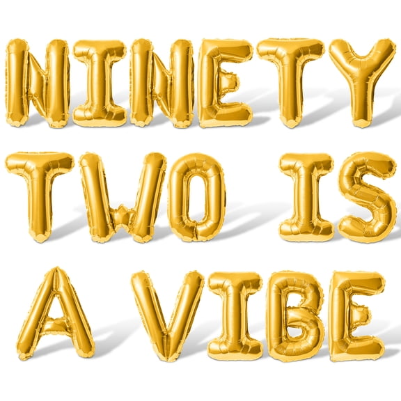 Letter Balloons - NINETY TWO IS A VIBE 16" Inch Alphabet Letters Foil Mylar Balloon 92nd Birthday Party Banner (Gold)